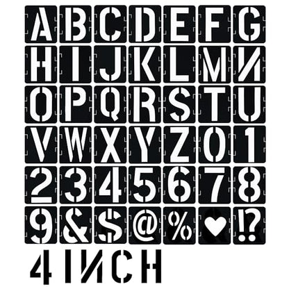 4 Inch Letter Stencils 42 Pcs ReusableTemplates Symbol Numbers Interlocking Stencil Kit Plastic Number Stencils for Wood,Wall,Paper,Fabric,Glass,Signage,DIY Art Projects - style: 4 Inch