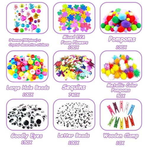 VLUSSO 3000Pcs DIY Arts and Crafts Supplies Kit for Kids - Kids Craft Kits Art Supplies Material Set with Pipe Cleaner All in 1 Crafts Activity Gifts Toys for Girls Boys Age 4-6, 6-8, 8-12 Years - size: 3000pcs