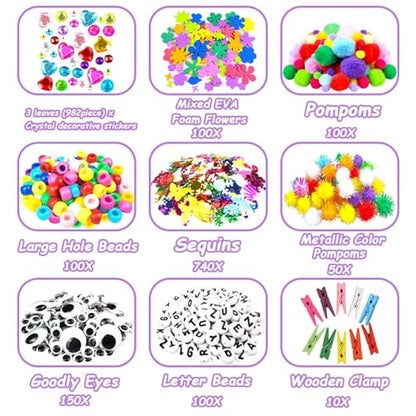 VLUSSO 3000Pcs DIY Arts and Crafts Supplies Kit for Kids - Kids Craft Kits Art Supplies Material Set with Pipe Cleaner All in 1 Crafts Activity Gifts Toys for Girls Boys Age 4-6, 6-8, 8-12 Years - size: 3000pcs