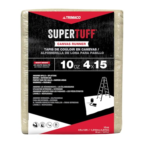 Trimaco SuperTuff 10 oz thick Heavyweight Canvas Drop Cloth, 4-feet x 15-feet,Tan - size: 4-feet x 15-feet