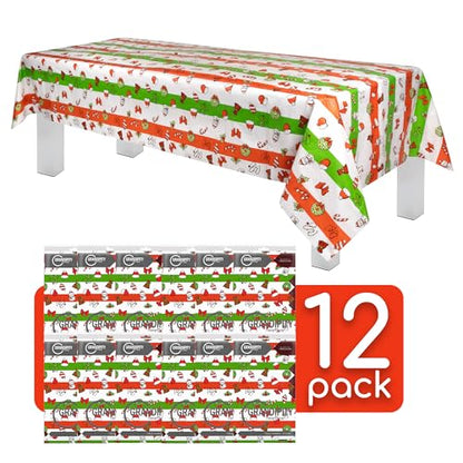 Grandipity Holiday Christmas 12 Pack Premium Disposable Plastic Tablecloth 54 Inch. x 108 Inch. Rectangle Table Cover - color: Christmas, size: 54" x 108" - 12 Pack