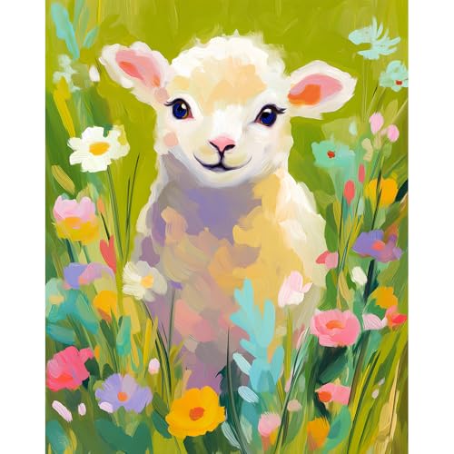 Natuyalo Paint by Numbers Kit for Adults, Sheep Paint By Number Kits for Beginner Animals Acrylic Painting Kit Adults' Paint-by-Number Kits for Gift Home Wall Decor 16x20 inch - color: Color-09