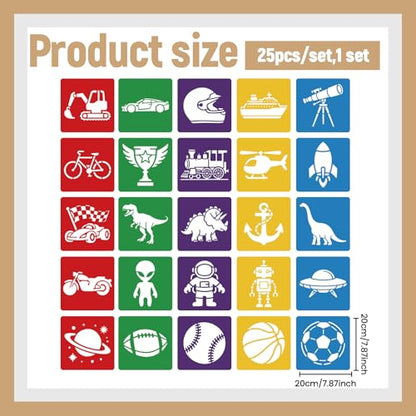 CUTHOLLOW Animals Fruit Plant Stencils, 24PCS 8-Inch Reusable Plastic | 24PCS 8-Inch Animals, Fruit & Plant Shapes, Reusable Washable Plastic, Painting, Crafts, Wall Art & Sidewalk Chalk - style: Racing and Space Elements