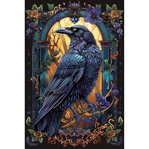 GMETINC Crow Diamond Painting Kits for Adults, Raven DIY 5D Diamond Art Kits Full Drill Diamond Dots Paintings with Diamonds Gem Art and Crafts Home Decor 12x16inch - color: crow