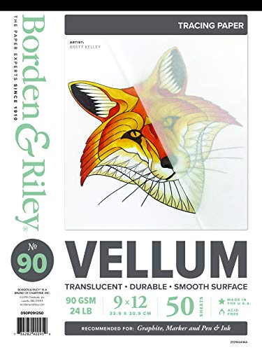 Borden & Riley 9" x 12" #90 Vellum Pad, 90 GSM/24 LB, 50 White Sheets, 1 Pad Each (090P091250)