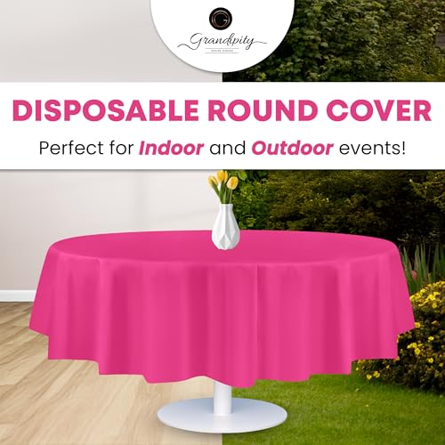 Grandipity Plastic Table Cloth Disposable 12 Pack 84" Round Hot Pink | Plastic table covers, durable disposable tablecloths, fade and tear-resistent table cover for party, event - color: Hot Pink, size: 84in. Round