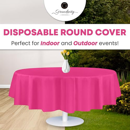 Grandipity Plastic Table Cloth Disposable 12 Pack 84" Round Hot Pink | Plastic table covers, durable disposable tablecloths, fade and tear-resistent table cover for party, event - color: Hot Pink, size: 84in. Round