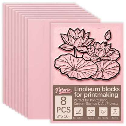 8Pcs 8x10 Inch Soft Linoleum Blocks, Premium Rubber Linocut Carving Blocks Ideal for Stamp Carving, Relief Printing and Various DIY Art Craft Creations - color: linocut block 8x10x0.24in-8pcs