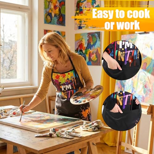 3 Pcs Painting Artist Apron with 2 Pockets, Colorful Artist Smock, Adjustable Painting Aprons for Adults - color: Black