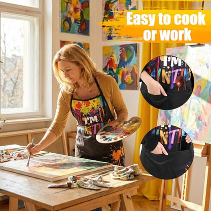3 Pcs Painting Artist Apron with 2 Pockets, Colorful Artist Smock, Adjustable Painting Aprons for Adults - color: Black