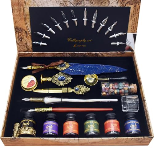 Calligraphy Pens Set,16PCS Dip Pen Stationery Kit (Navy) - color: Navy
