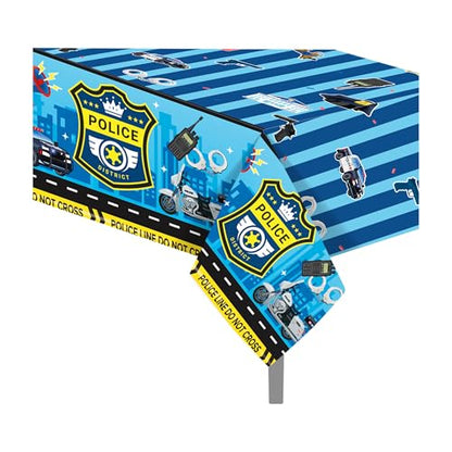 1Pc Police District Party Plastic Tablecloth 54 x 87 Inch Long Table Cover, Police Car Badge Party Tablecover for Police Game Theme Kids Baby Shower Birthday Dinner Picnic Kitchen Event - color: Police District