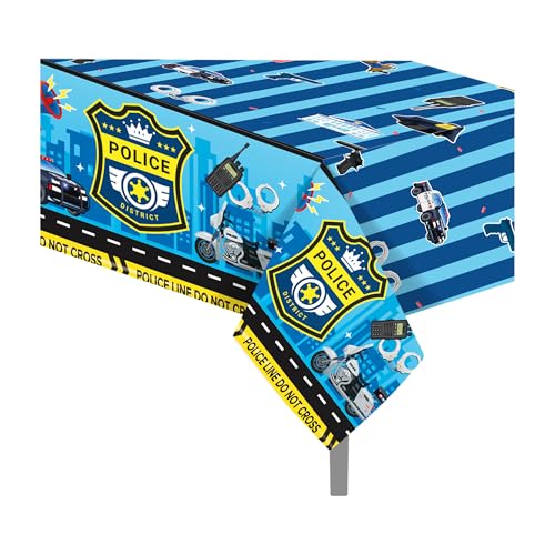 1Pc Police District Party Plastic Tablecloth 54 x 87 Inch Long Table Cover, Police Car Badge Party Tablecover for Police Game Theme Kids Baby Shower Birthday Dinner Picnic Kitchen Event - color: Police District