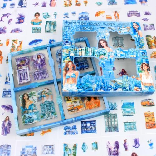 428Pcs Summer Scrapbook Stickers for Scrapbooking Supplies, 100 Sheets Transparent PET Scenery Journal Stickers for Journaling, Junk Journal, Scrap Book, Card Making, Collage, DIY Crafts Arts - color: Summer Rain Just Clears Up