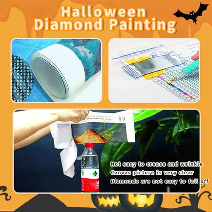 Ohhvvow Halloween Diamond Painting Kit Pumpkin Ghost Scene | 16x20 Full Drill Round Diamond Kit w/Tools. Haunted Pumpkin Ghost Battle Scene. Halloween DIY Wall Decor - color: Pumpkin Wars