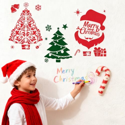 12 Pcs Christmas Snowman Tree Deer Stencils for Painting Stencil Template Merry Christmas Reusable Furniture Cake Decorative Stencils Borders for DIY Wood Craft Canvas Fabric - style: Christmas Theme