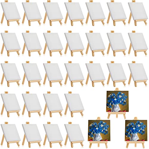 Mimorou 32 Pack Mini Canvas with Easel for Painting Wood,4 X 4 Inch - size: 4 x 4 Inch