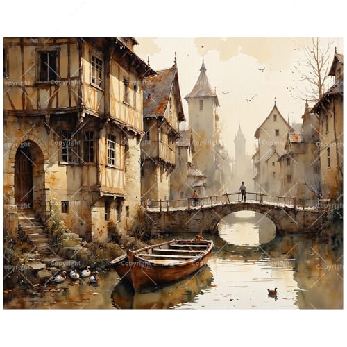 Landscape Paint by Numbers Kit for Adults - DIY Vintage Canal Bridge Scene Painting on Canvas 16x20In, Acrylic Paint Set, Suitable for Beginners, Art for Home Decoration or Gifts - color: TCXY07090, size: 16X20IN Folded
