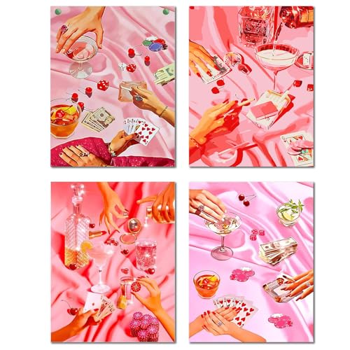 4 Pack Pink Diamond Art Kits for Adults Diamond Painting Kit for Beginner - color: 4Pcs Pink Vintage, size: Round Drill