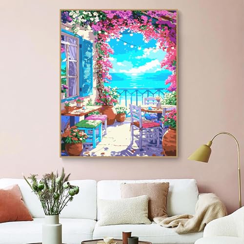 ZRIZQ Paint by Numbers Kit for Adults Beginner,Flowers Home,16x20 | Full set with wooden brushes,rolled canvas,rich paints.Calming activity.Beginner friendly.Just open and paint. - color: 16"X20"Rolled Canvas(Frameless)-Landscape 6