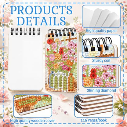 Fuyoooo 12 Pcs Fresh Floral Diamond Art Notebook for Adults, 4.72 x 2.83'' | Summer Fresh Floral Diamond Art Kits, Flower DIY Cover Notebook Diamond Painting for Beginner, 5d Journal Notepad Accessories - style: Fresh Floral