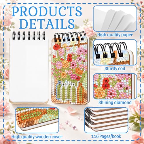 Fuyoooo 12 Pcs Fresh Floral Diamond Art Notebook for Adults, 4.72 x 2.83'' | Summer Fresh Floral Diamond Art Kits, Flower DIY Cover Notebook Diamond Painting for Beginner, 5d Journal Notepad Accessories - style: Fresh Floral