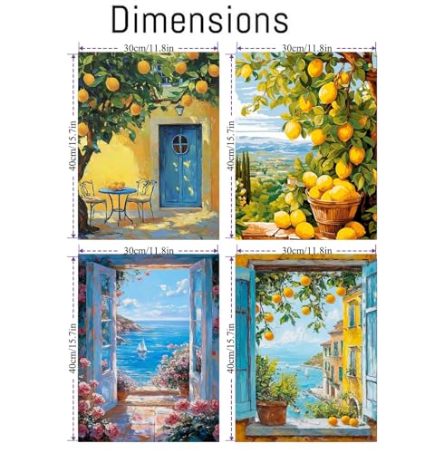Clendo 4 Packs Summer Scene Paint by Numbers Kits for Adults, DIY Lemon Tree Adult Paint by Number Kits on Canvas, Digital Oil Number Painting for Home Decor (12x16 Inch) - color: MT22707-MT22708-MT22709-MT22710-US