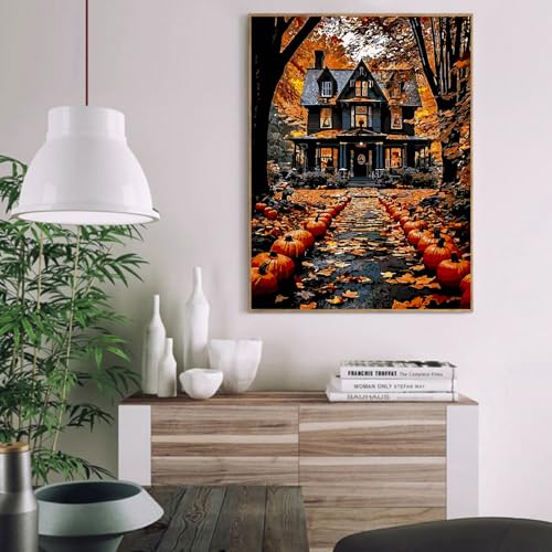 Eiazuiks Halloween Stamping Cross Stitch Kit, Castle Halloween Counting Cross Stitch Kit for Adult Beginners, Full Line DIY Stitching Kit for Home Decor Cross Stitch Patterns 12x16 inches - color: Castle