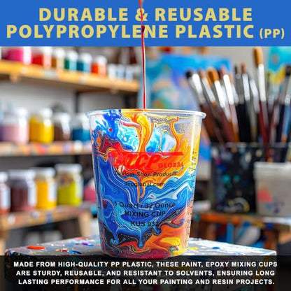 Custom Shop Paint Mixing Cups, 32-Ounce, 12 Pack, Plastic Measuring Cups | For Liquids, Automotive Painting, Epoxy Resin, Acrylic Arts, Crafts, Disposable or Reusable, Graduated, Mixing Ratios - style: 12 Cups