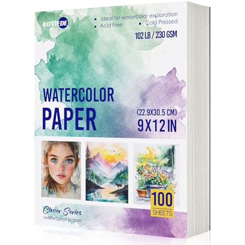 KOVIEDE 100 Sheets Watercolor Paper 9x12 Inch 102LB/230GSM - size: 9x12 In