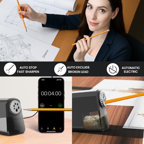 Heavy Duty Electric Pencil Sharpener – 6-Hole for 6-12mm Pencils, Auto Start/Stop, Fast 4s Sharpening, Zinc Alloy Blade, 10,000+ Sharpenings – Ideal for Classroom, Office & Art Use(S260) - color: Black
