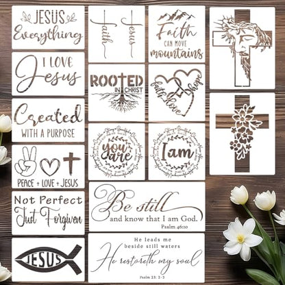 Christian Stencils for Painting Bible Verse Stencil | Reusable Motivational Religious Stencils for Painting on Wood Sign Fabric Canvas DIY Crafts - style: Christian