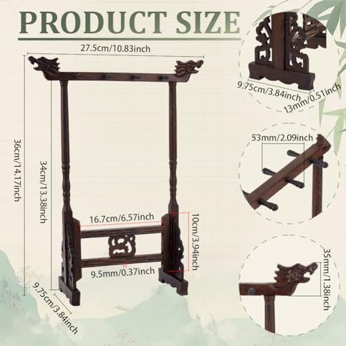 PH PandaHall 8-Pin Wood Calligrapghy Brush Holder Chinese Brushes Hanging Holder Japanese Calligraphy Pen Hanger Carving Sumi Brush Stand Wenge Writing Brushes Rack for Beginners Students Professional - size: 8-Pin