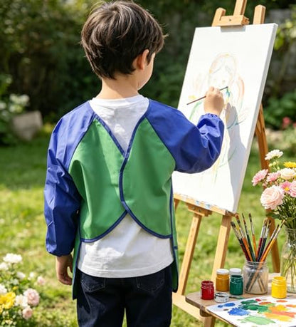 2 Pack Kids Art Smock Waterproof with Long Sleeve and 3 Roomy Pockets Artist Children Aprons for Toddlers Age 3-8 Painting Crafts（Green+ Red） - color: 2 Pack Green+ Red