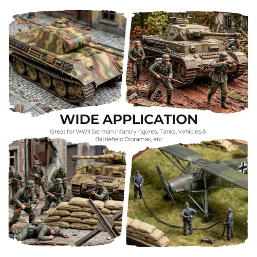 Nicpro 10 Colors WWII German Infantry Model Paint Set, 20ml Military Figure | Acrylic Paints, Brush & Airbrush Miniature Paint Kit for Soldiers, Uniforms, Crews, Gear, Weapons & Dioramas with 1 Thinner - style: WWII German Infantry