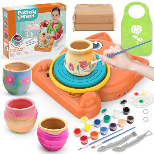 Aujazyble Pottery Wheel for Kids - Complete Pottery Painting Kit Crafts Toy | Art Supplies Arts and Crafts for Girls Boy Kids Toy, Birthday Halloween Christmas Gift for Kids Ages 6 7 8 9 10 11 12+, Dog - color: Orange