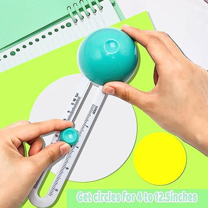 Circle Cutter, Craft Circle Cutters for Crafts, Cut Diameter 4'' to 12.5'' | Paper Circle Cutter with 3 Blades, Circular Paper Cutters, Adjustable Circles Cutter Tool for Papers, Compass Cutting Tool - color: Green