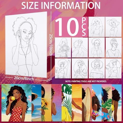 Nuberlic 10Pcs Pre Drawn Canvas to Paint for Adults Sip n Paint Hot Girl Hawaii Summer Theme Painting Kits Pre Stretched Canvas Girls Night Out Outline Boards for Beginners Students Party Favor 8x10 - size: 8x10, style: Hot Girls Summer