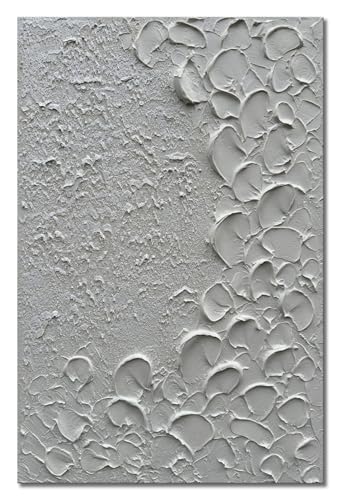 zoinart Pure White Texture Wall Art, Hand Painted Vertical White Abstract Modern Oil Paintings, Thick Texture Contemporary Wall Art 24x36 inch - color: BL-066