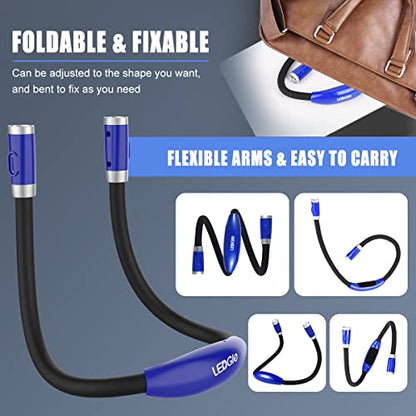 Rechargeable, Hands-free Neck Book Lamp with 4 LED Bulbs, 4 Adjustable Brightness, USB Cable Included for Reading in Bed or Car - color: Navy Blue