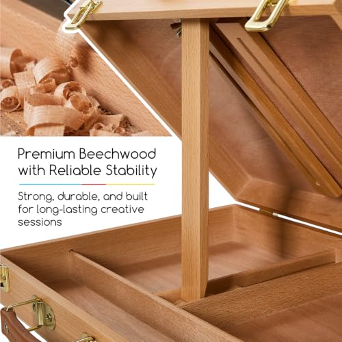 MEEDEN Table Top Easel for Painting: Wooden Portable Tabletop with Storage - color: Natural