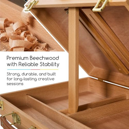 MEEDEN Table Top Easel for Painting: Wooden Portable Tabletop with Storage - color: Natural