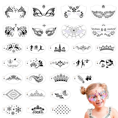 28 Pcs Face Paint Stencils Kits Face Painting Stencils Reusable | Reusable Face Tattoo Painting Templates for Kids - color: Mix02