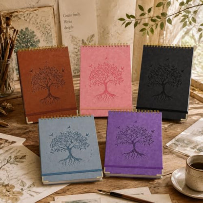 Blank Notebook Journal, Hardcover Sketchbook, 300 Page No Bleed Thick Paper | Spiral Notebook A5, Art Embossed Leather Unlined Sketch Pad for Women Men Kids Smooth Journaling Sketching Gifts, Lay Flat - color: Black, size: A5 (8.5” x 5.5”)