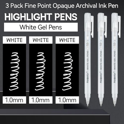 PANDAFLY White Gel Pens, 3-Pack, 1.0mm Fine Point Opaque Gel Ink Pens - style: White-1.0mm