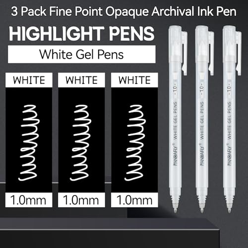 PANDAFLY White Gel Pens, 3-Pack, 1.0mm Fine Point Opaque Gel Ink Pens - style: White-1.0mm