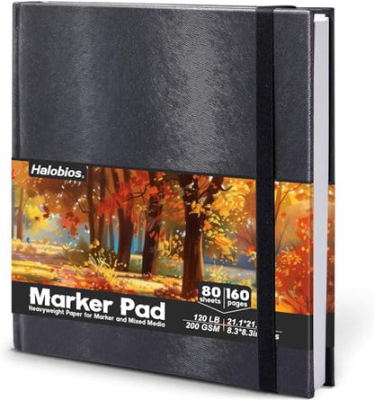 Halobios Square Sketchbook for Drawing, 120 lb/200 GSM Mixed Media Sketchbook, 80 Sheets/160 Pages Portable Marker Drawing Paper Sketch Book for Alcohol Markers, Artists, Beginners（8.3”x8.3”） - size: 8.3"*8.3"