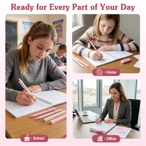 MoKo Pencil Case with Supplies, 49Pcs Aesthetic School Set, Pink | Includes gel pens, highlighters, 0.5 mm mechanical pencils and refills, an eraser, sticky notes and index tabs. - color: Pink-49P