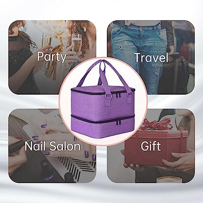 FCQQYWZ Nail Polish Organizer Case - Holds 42+ Bottles (15ml/0.5 fl.oz) and 1 Nail Lamp, Upgraded Double-layer Nail Polish Carrying Case Nail Polish Storage Bag with Handles (Purple) - color: Purple-42Bottles