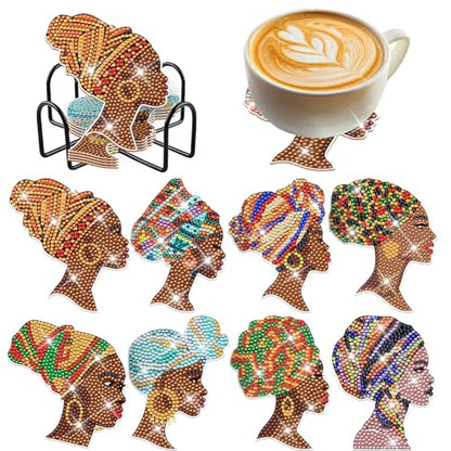 African American Diamond Painting Coasters - 8 PCS Diamond Art Coasters Kits for Drinks Coffee DIY Art Craft Supplies Birthday Holiday for Adult Beginners Black Women Lady - color: African American